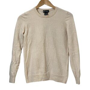 Bloomingdale’s Cashmere Sweater Women L Beige 100% 2-Ply Crewneck Soft Luxury